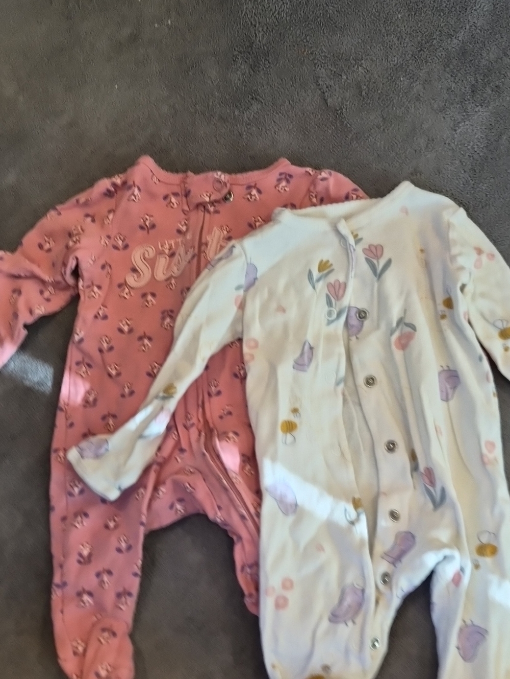 Soft Floral Print Pink and Cream Baby One-Piece Sleepers
